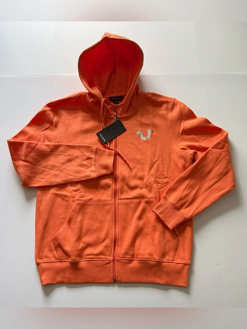 TRUE RELIGION Dome Zip Hoodie  Papaya Orange Mens Size Large RETAIL $119 NWT